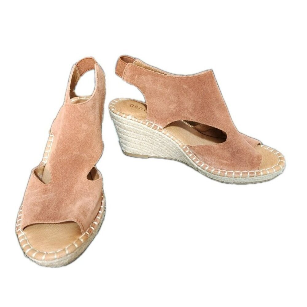 Gentle Souls by Kenneth Cole Cody Brown Suede Slingback Espadrille Wedge Sz 8.5